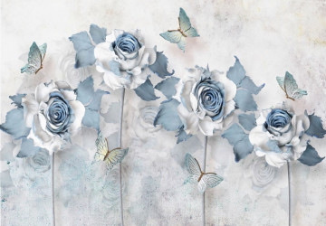 mavi-beyaz tonlarla çiçekler